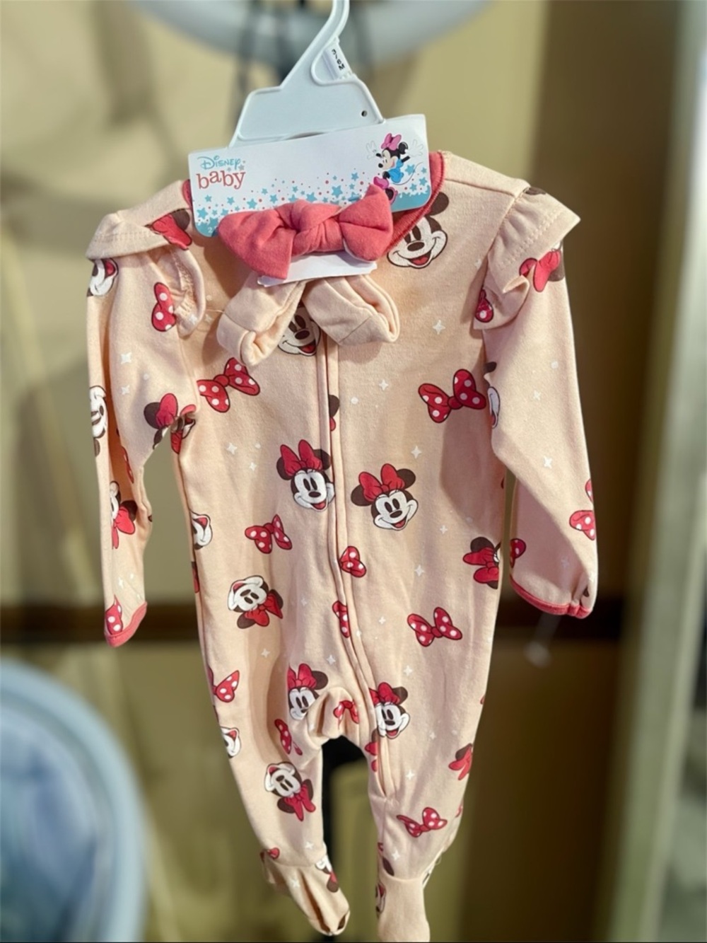 Disney Baby Minnie Mouse Footed One-Piece with Bow Accent